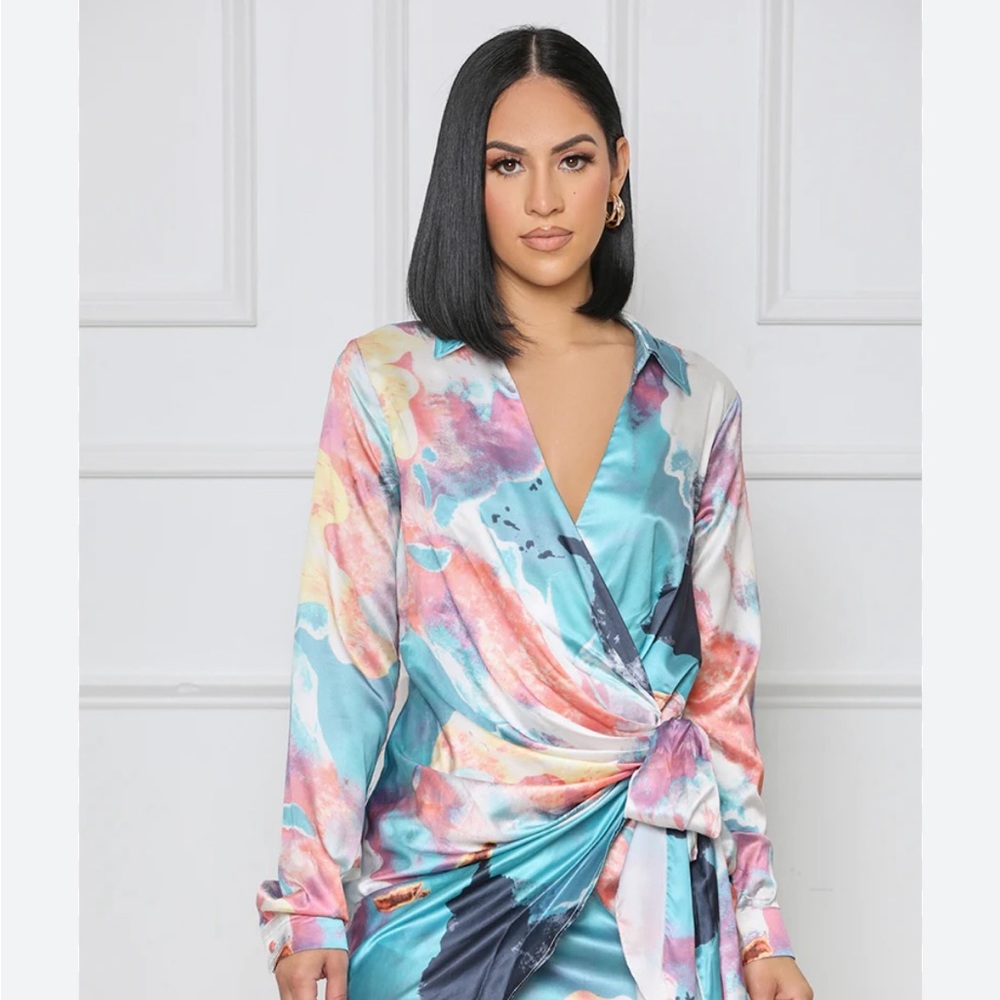 Lilly’s Kloset mini watercolor wrap dress